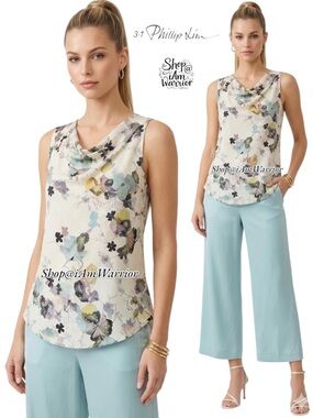 3.1 Phillip Lim Silk Butterfly Floral Draped-Neck Sleeveless top shop@iamwarrior